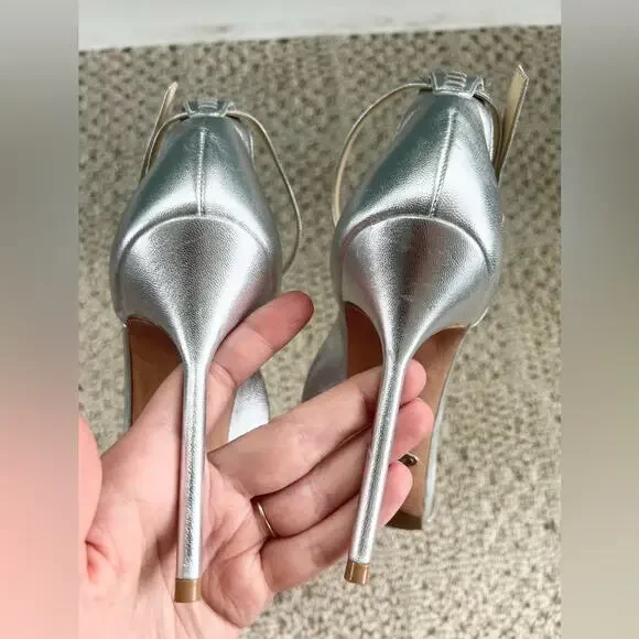 Sarah Flint Perfect Sandal heel Metallic Silver Nappa 39 or 8/8.5 wedding formal